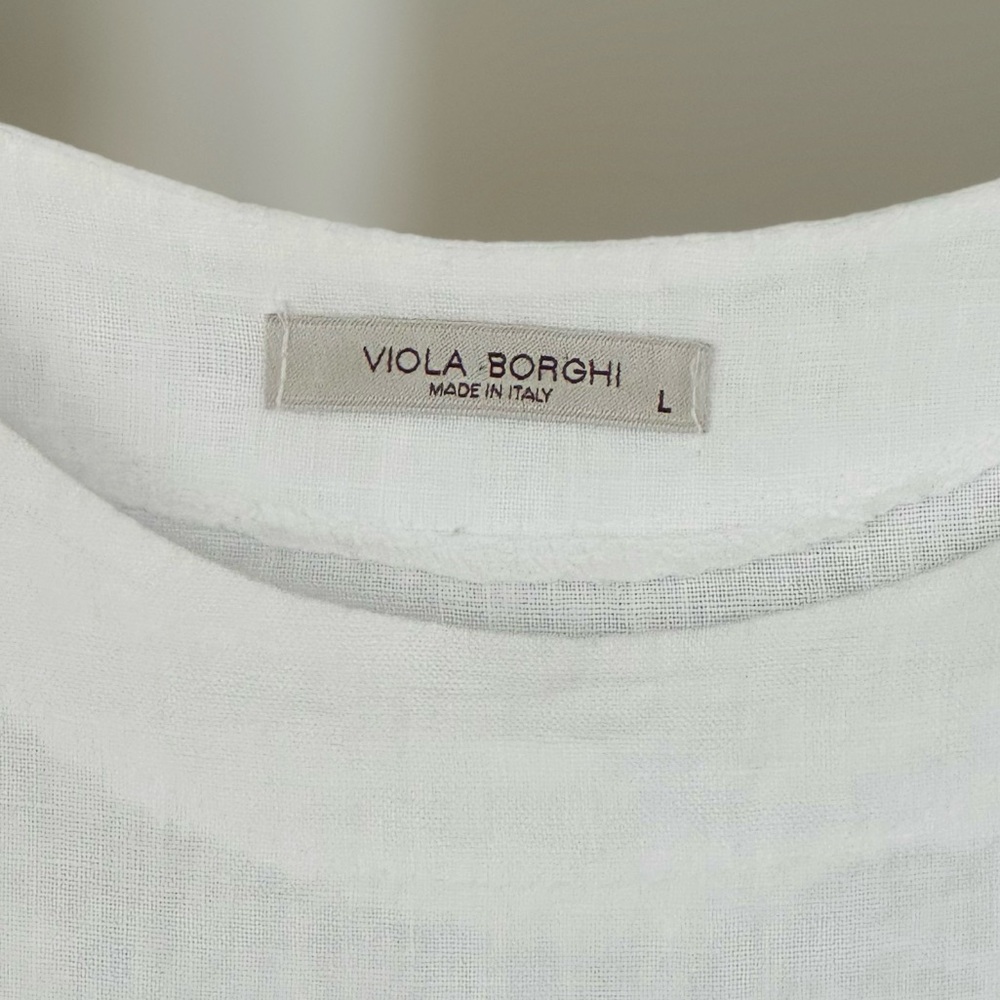 Viola Borghi Size Large White 100% Linen Top Short Ruffled Sleeves - Picture 5 of 5